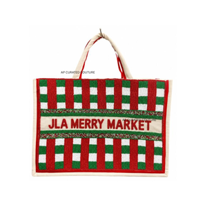 Bolsa de Mano Navideña con Cuentas y Diseño de Grinch, Gorro de Santa Rosa, Asas de Bambú, Corazones Bordados, Estilo Invernal a la Moda - Product Image 3