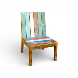 Silla de Madera de Barco Reciclada de Color Original con Respaldo para Jardín, Terraza, Exterior e Interior, Muebles Desmontables - Product Image 1