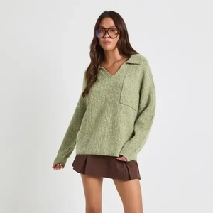 Pull en tricot pour femme, col rond, ample, manches longues, couleurs contrastées, pour l'automne et l'hiver, vente en gros - Product Image 1