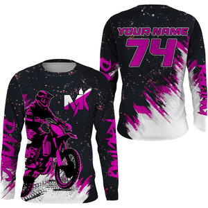 Camiseta de Motocross Personalizada Rosa y Negra, Camiseta de Carreras de Motocross con Nombre y Número Personalizados, Jersey Sublimado de Manga Larga para MX Enduro MTB - Product Image 1