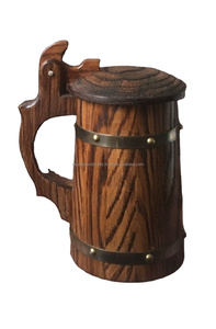 Mug en chêne fait à la main avec boîte, mug en acier inoxydable, souvenir, fait à la main, vintage, brun, en provenance d'Inde - Product Image 4