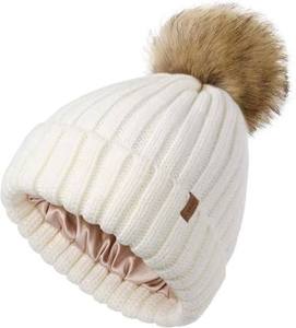 Acrylic Satin Lined Winter <b>Beanie</b> <b>Hat</b> Soft <b>Slouchy</b> Warm Cuffed Unisex Knit - Product Image 1