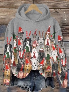 <b>Christmas</b> Bohemian Floral Embroidery Hooded <b>Sweatshirt</b> <b>Women's</b> Gray Full Sleeve Knitted Cotton Blend Winter Casual Top - Product Image 1
