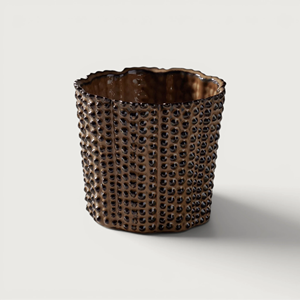 Maceta de Gres Esmaltado Marrón, Maceta de Cerámica Texturizada, Recipiente Decorativo para Mesa, Decoración Rústica Moderna para el Hogar - Product Image 1