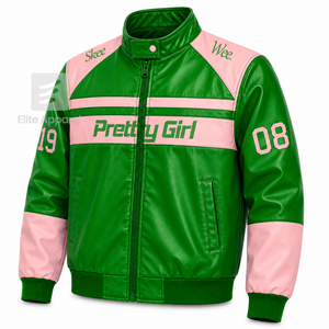 เสื้อแจ็คเก็ตหนังสีชมพูและสีเขียวปักโลโก้ Alpha Kapa Alpha Sorority แบบลำลองสำหรับผู้หญิงบุด้วยโพลีเอสเตอร์ - Product Image 2