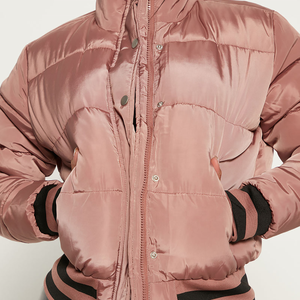 Custom Logo Pink Quilted Bomber Jacket Women Winter Short Puffer <b>Coat</b> Stand Collar Full Sleeve <b>Zipper</b> Polyester Wadding Jacket - Product Image 3