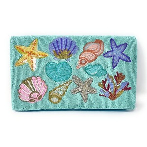 Bolso de noche con cuentas y tema del océano, concha de mar, bordado de Coral, fiesta de lujo, bolso de mano nupcial, correa de cadena ecológica personalizada - Product Image 1