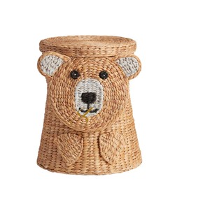 Handwoven Water Hyacinth Teddy <b>Bear</b> Basket <b>Cute</b> Animal Toy Storage Hamper with Flat Lid Nursery Decor - Product Image 3