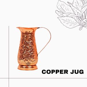 Ensemble de carafes en cuivre pour la tradition classique du service de l'eau, ensemble en métal avec verres, durable, réutilisable, vaisselle de cuisine et de salle à manger. - Product Image 2