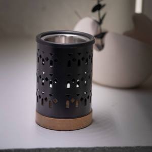 Trending Black Metal Incense <b>Burner</b> With Geometric Cutouts Wooden Base Aromatherapy Diffuser Home Decor - Product Image 2