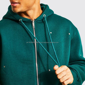 Oem Sudadera personnalisé Vêtements de ville pour hommes haute qualité, sweats à capuche cloutés à fermeture éclair en polaire, surdimensionné, capuche zippée - Product Image 2
