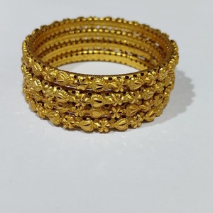 Antique Finish Heavy Gold Plated <b>Bangles</b> Pair Traditional Pattern Designer Jewelry for Women Ethnic Wedding Collection - Product Image 3