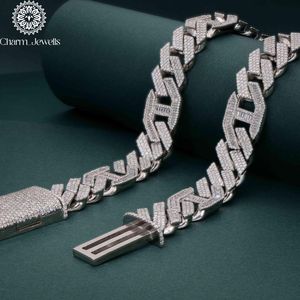 Collier pour homme en moissanite Charm Jewells, coupe brillante, forme de boule, chaîne à maillons géométriques, plaqué or 14 carats, argent 925, certifié IGI - Product Image 2