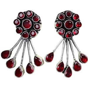 Pendientes colgantes de latón oxidado con flor de moda y piedra de granate roja, chapados en plata antigua, para mujer, para fiesta, joyería al por mayor - Product Image 1