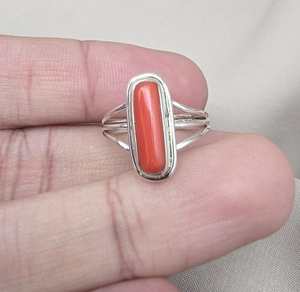 Anillo de coral rojo natural, cabujón ovalado largo, plata de ley 925, perfecto para regalo de mujer. - Product Image 3