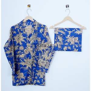 Conjunto de pijama de verano floral, elegante y romántico, 100% algodón puro, transpirable, de manga larga, hecho a mano, para mujer. - Product Image 3