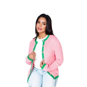 Suéter de Punto con Logotipo de Hermandad Personalizado al por Mayor, Cárdigan Acrílico para Mujer, Estilo Preppy con Doble Botonadura - Product Image 5