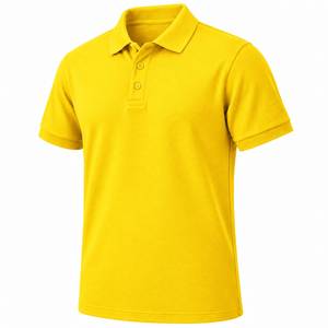 <b>Yellow</b> <b>Men</b> Embroidered Solid <b>for</b> <b>Shirt</b> Short Sleeve Regular Fit Knitted Cotton Pique Collar Button Front Casual Uniform Wear XL - Product Image 4