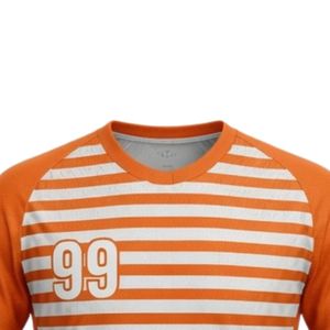 เสื้อแฮนด์บอลผู้ชายสีส้มขาวลายทางแบบซับลิเมชั่น แขนสั้น โพลีเอสเตอร์ เสื้อกีฬา ชุดทีมกีฬา ประสิทธิภาพสูง - Product Image 3