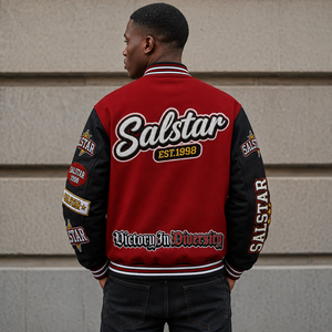 Custom Varsity <b>Jacket</b> Men’s Red Black <b>Baseball</b> <b>Bomber</b> <b>Jacket</b> Embroidered Letterman <b>Jacket</b> OEM Private Label Streetwear - Product Image 2