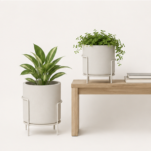Modern Minimalist Metal Planter with <b>Stand</b> Set of 2 Prime Quality Round Indoor Flower <b>Pots</b> Powder Coated Iron Floor <b>Stand</b> - Product Image 3