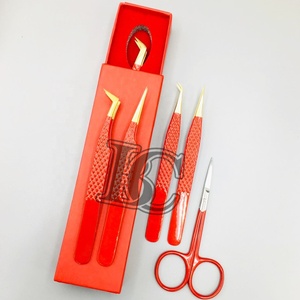 Nouvelle arrivée Pince à épiler vison Extensions de cils en acier inoxydable durables Pince à épiler en rouge Petits ciseaux rouges Logo et emballage personnalisés - Product Image 4
