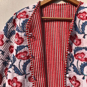 Veste matelassée en coton à manches longues, style bohème, imprimé floral, réversible, faite à la main, avec boutons, pour l'hiver - Product Image 6