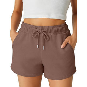 Pantalones cortos de forro polar para mujer con cintura Paperbag, diseño con cinturón, cintura alta, bolsillos laterales, cordón ajustable y espalda fruncida, para estar en casa o para el invierno - Product Image 1