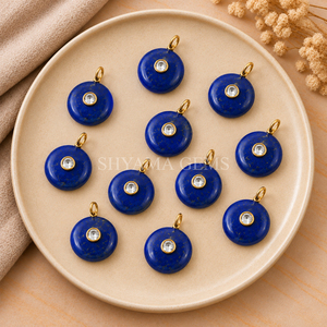 Pendentif rond en lapis-lazuli incrusté de 15 mm pour la création de bijoux bleu roi, fournitures d'artisanat pour colliers, accessoires en gros - Product Image 3