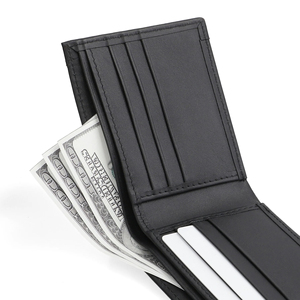 High Quality <b>Men's</b> RFID Blocking Bifold <b>Wallet</b> Short <b>Black</b> Genuine Leather Crocodile Embroidery Custom Logo Multifunctional Card - Product Image 5