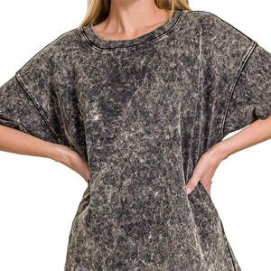 T-shirt en coton oversize délavé à l'acide, coupe ample, style streetwear décontracté, unisexe, vente en gros - Product Image 3