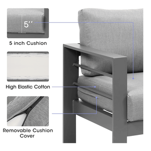 Set da pranzo all'aperto da 6 pezzi con struttura in alluminio grigio resistente e cuscini grigio scuro per uso giardino - Product Image 4