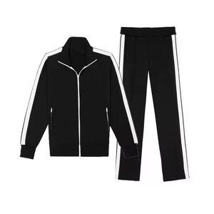Ensemble de survêtement léger antibactérien à capuche avec fermeture éclair intégrale, style sportif unisexe noir, coupe décontractée pour l'automne, pantalon et veste, lot de 2 en 1 - Product Image 1