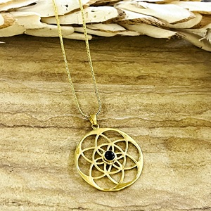 Collier en laiton plaqué or 18 carats pour femme, design unique, pendentif floral bohème, géométrie sacrée, mandala, vente en gros OEM ODM - Product Image 4