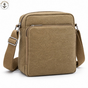 Bolso de Hombro de Lona Color Caqui con Doble Cierre y Espacio de Almacenamiento |   Bolso bandolera compacto con correa tejida para viajes y uso diario - Product Image 1