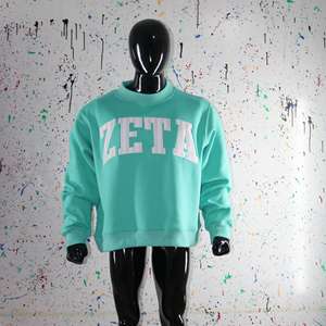 Sudadera ZETA Teal con cuello alto 100% BLANCA, bordado con apliques, cuello ancho, hilos finos - Product Image 3