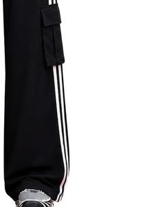 Pantalones Cargo Anchos Personalizados para Mujer, Color Negro, con Rayas Laterales Blancas, Cintura Alta, Estilo Urbano, Corte Holgado, Joggers Casuales - Product Image 4