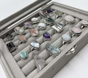 Factory Wholesale 925 <b>Silver</b> Natural Gemstone Mix Lot Bulk <b>Adjustable</b> Bands Assorted <b>Ring</b> Collection - Product Image 2
