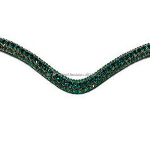 2023 precio al por mayor de alta calidad de cuero genuino bandas para cejas de caballo personalizado nuevo diseño tres filas cristales verde esmeralda Mega Bling - Product Image 3