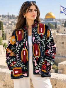 <b>Women's</b> <b>Velvet</b> <b>Jacket</b> Turn Down Collar Floral Embroidered Prairie Chic Autumn Coat <b>Women</b> Long Sleeve <b>Jacket</b> Prairie Style - Product Image 6