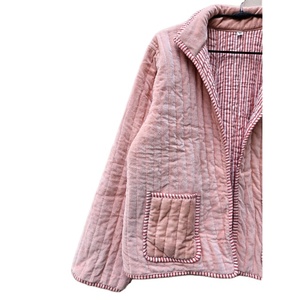 Veste kimono matelassée en velours pour femme, broderie en coton, longueur standard, réversible, ouverte sur le devant, rayures automnales - Product Image 2