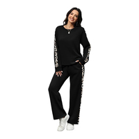 Ensemble de survêtement pour femmes à imprimé léopard, 2 pièces, pantalon large noir, tenue décontractée, tricot en coton et élasthanne, col rond, manches longues