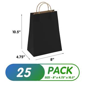 Lot de 25 sacs cadeaux en papier kraft noir avec poignées, 8 x 4,75 x 10,5 pouces, 150 g/m², modèle D0100HPEKGV, pour le shopping et les cadeaux - Product Image 2
