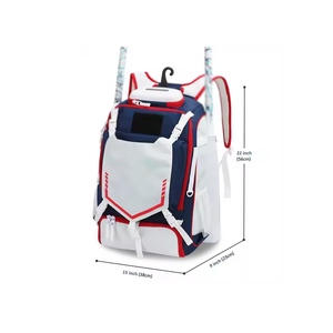 Baseball Backpack with Bat Pockets and Shoe Compartment White <b>Navy</b> Red Nylon 30-40L Capacity Sports <b>Bag</b> - Product Image 1