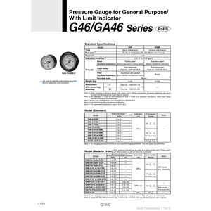 มาตรวัดความดัน G46-2-02M-C แบบแมนนวลบริการเติมเต็มตัวแปร SMC - Product Image 2
