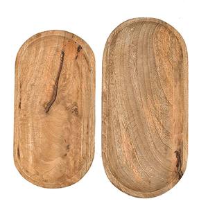 Plateau ovale en bois de manguier fait main, lot de 2, plateaux de service rustiques en bois massif pour la cuisine, le thé, le petit-déjeuner, la table à manger, le café et les collations - Product Image 6