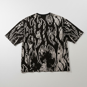 เสื้อยืดผู้ชายพิมพ์ลายกราฟิกทั้งตัว สีดำขาว สไตล์กรันจ์ สตรีทแวร์ ผ้าคอตตอนหนา ทรงโอเวอร์ไซส์ วินเทจ ลุคซักยีนส์ แขนสั้น - Product Image 2