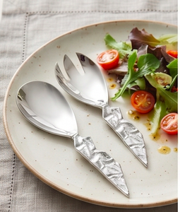 Ensemble de couverts élégants en métal pour salade avec poignées à motif de feuilles, finition miroir haute brillance, lavable au lave-vaisselle, pour usage domestique - Product Image 3