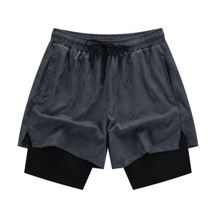 Men's Outdoor Running Shorts Elastic Waist Solid Quick-drying Double <b>Layer</b> Breathable Eco-Friendly Sport Bottoms - Product Image 4