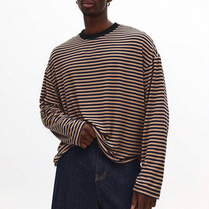 Summer Custom Made Men's Long Sleeve Striped Cotton Jersey T-Shirt O-Neck Casual Plus Size Knitted <b>Top</b> <b>Maroon</b> Stripes Men Shirt - Product Image 1